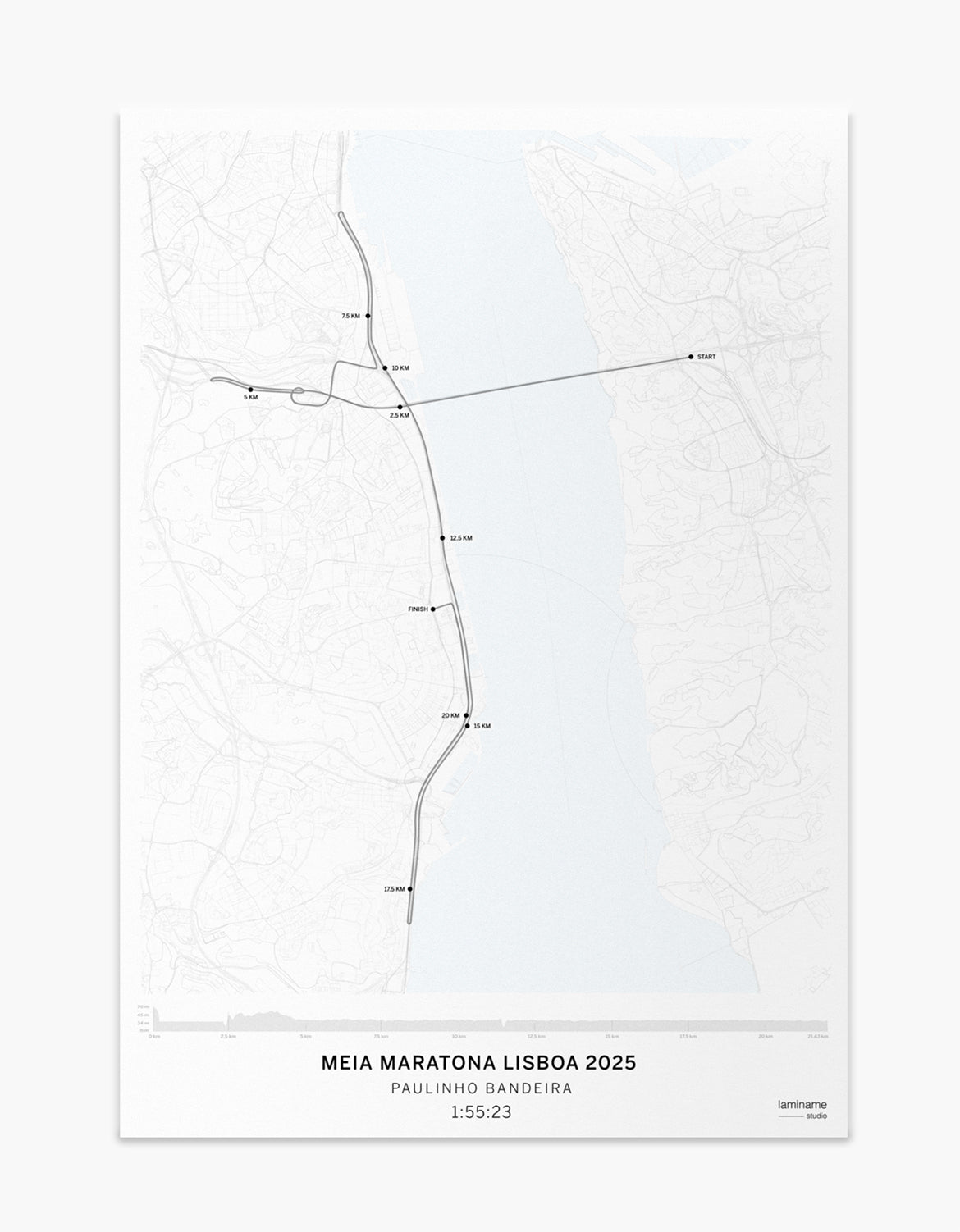 lámina laminame mapa media maratón Lisboa 2025, personaliza con tu nombre y tiempo