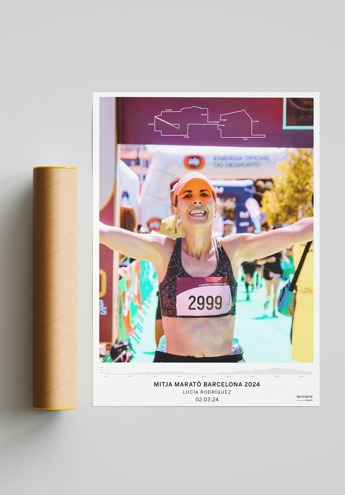 Lámina de finisher laminame con foto y trazado de ruta ideal para regalar y decorar.