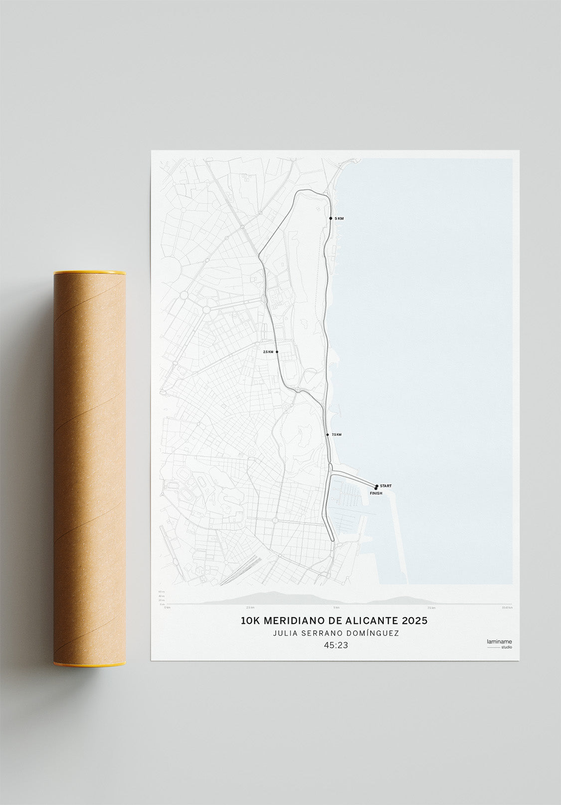 Mapa de la Meridiano Media Maratón Aguas de Alicante con el trazado exacto en laminame