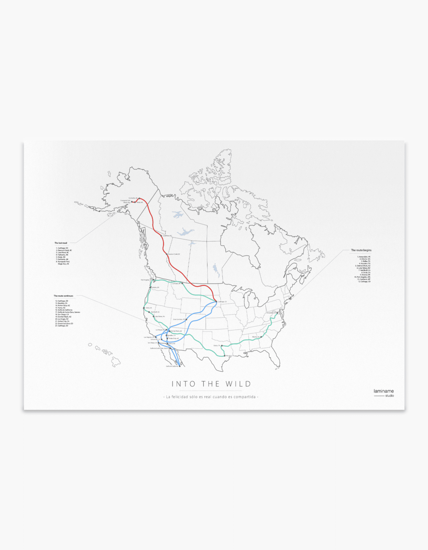 Mapa Póster horizontal Hacia Rutas Salvajes "Into the Wild" completo