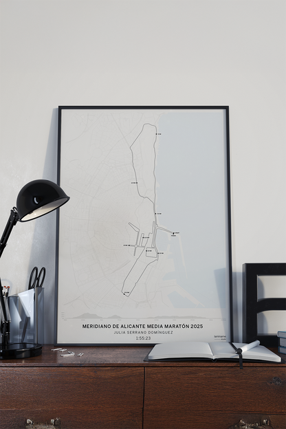 Mapa detallado de la Meridiano Media Maratón Aguas de Alicante en diseño laminame