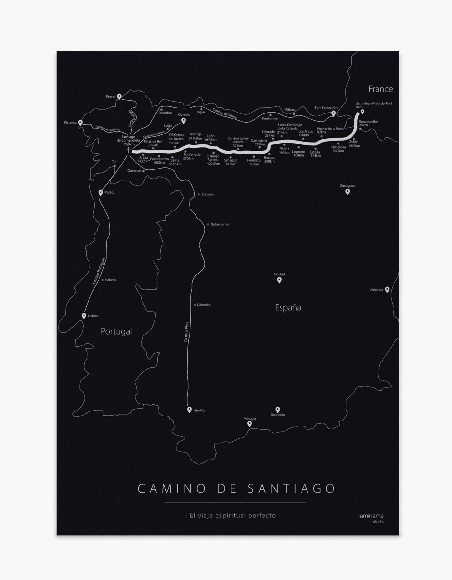 Mapa Camino de Santiago póster