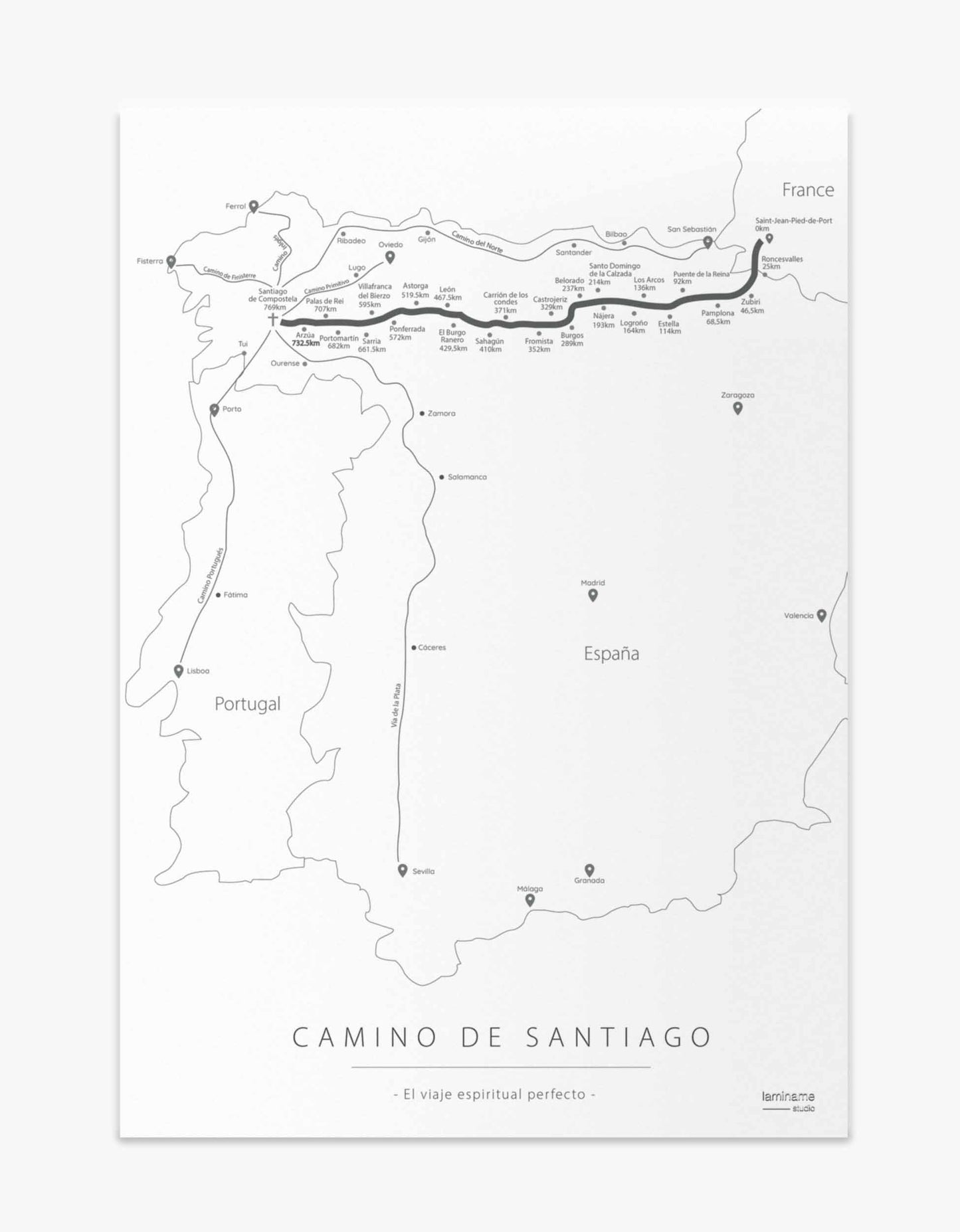 Mapa Camino de Santiago póster