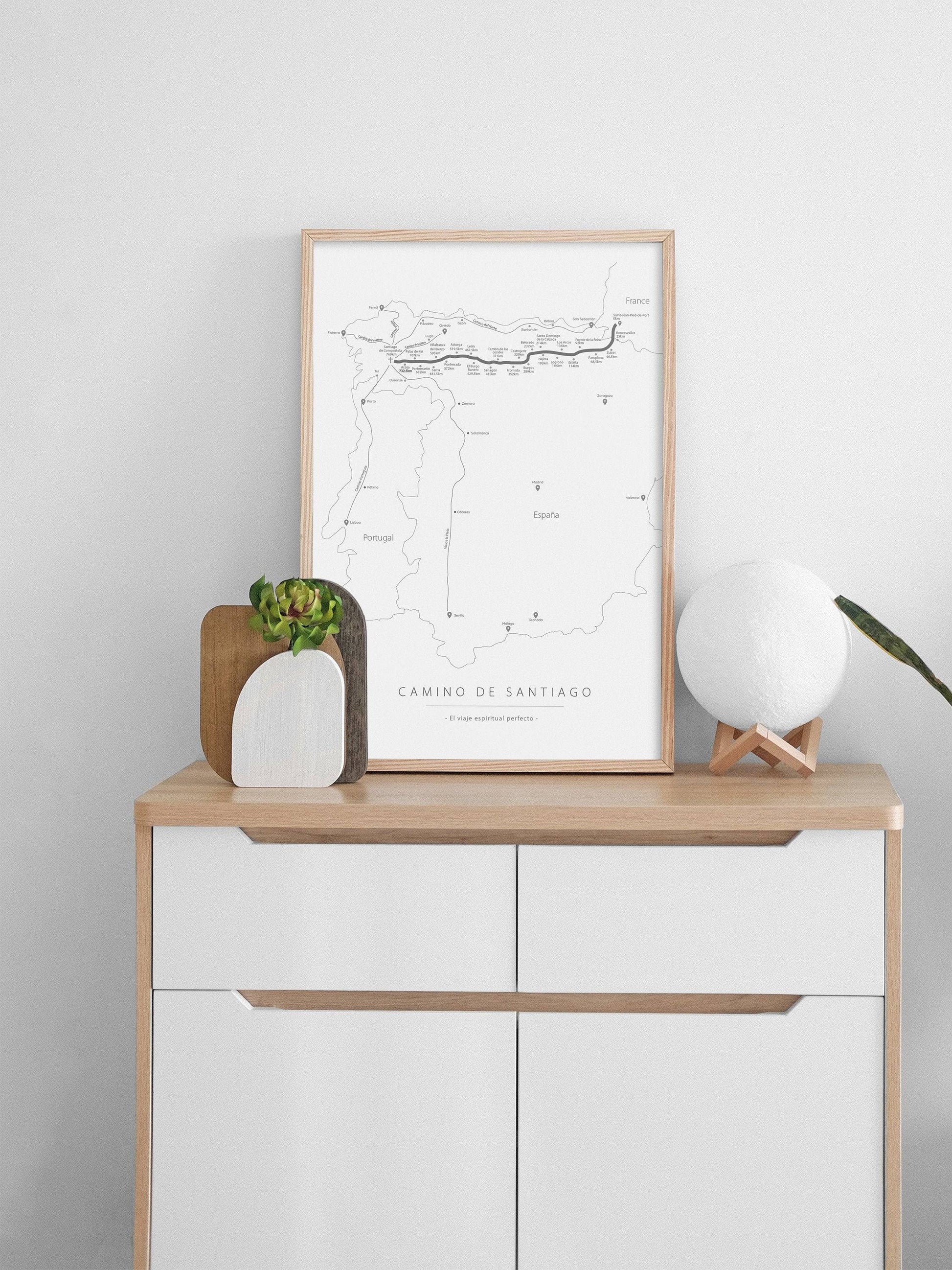 Póster camino de santiago blanco minimalista soporte decoración comoda